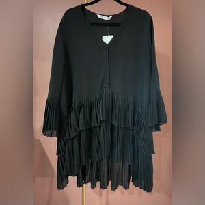 Zara Black Pleated Mini Dress
